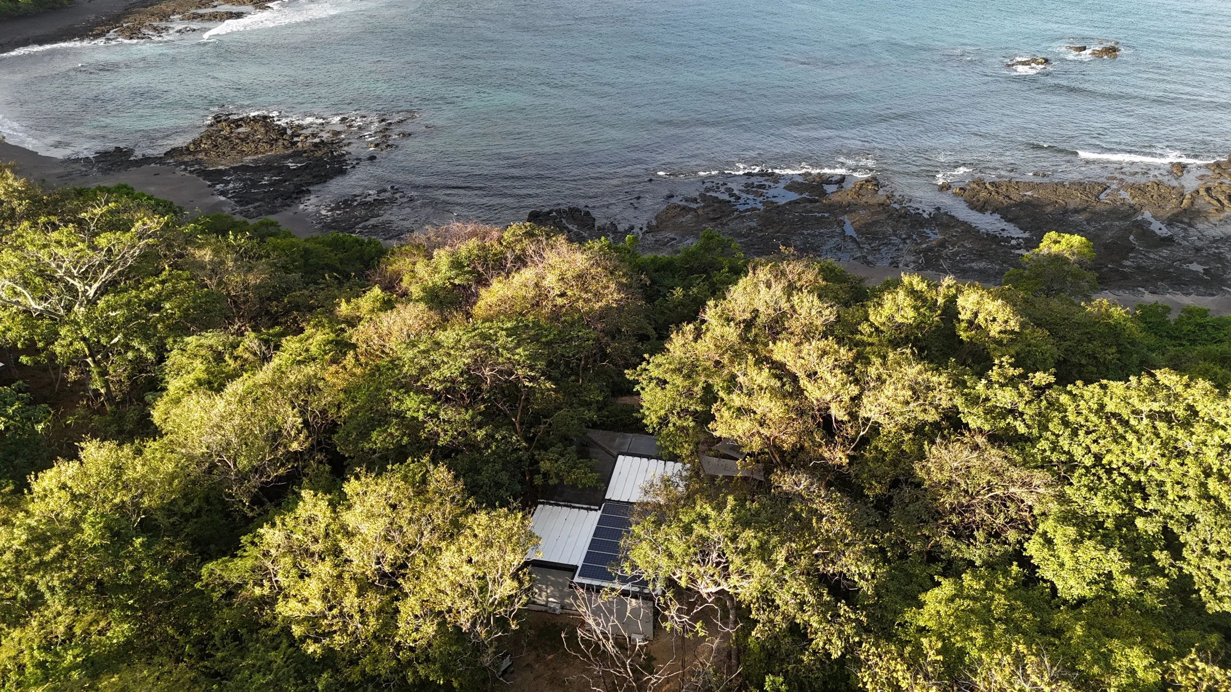 Proyecto solar remoto entre bosque y costa